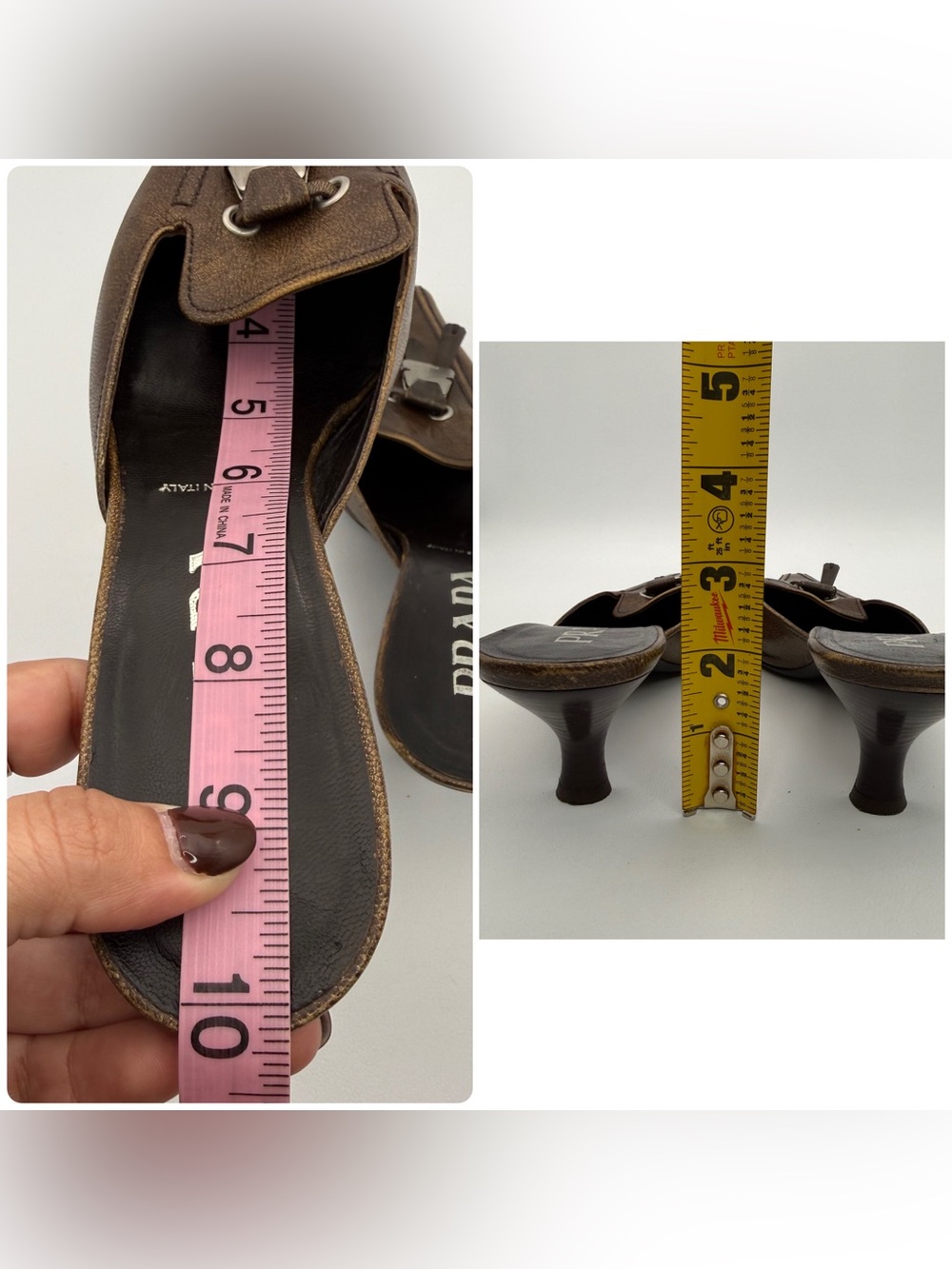 Vintage Prada Bronze Brown Leather Kitten Heel Mule Slides Sz 35.5 Made in Italy - Picture 17 of 17
